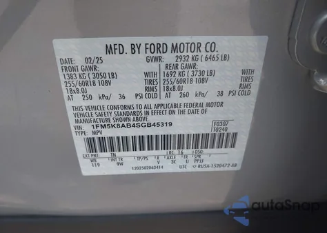 2025 Ford Police Interceptor from USA, damaged, VIN 1FM5K8AB4SGB45319